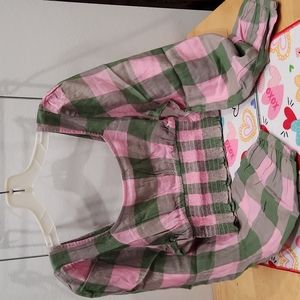 Pink and green plaid crop top with long sleeves.